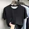 Camiseta Masculina de Linho e Seda Sem Costura de Manga Curta, Pacote com 80 Unidades, Novo Estilo Verão 2026, Gola Redonda, Cor Sólida, Camiseta Masculina com Toque Fresco