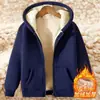 Sudadera con capucha y cremallera de sherpa cálido casual al por mayor para hombre, otoño e invierno, forrada de forro polar, engrosada, corte holgado, cárdigan con capucha