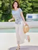 Conjunto elegante y de clase de verano con manga corta para madre 2026, top de alta gama para mujeres de mediana edad y mayores, camiseta, blusa fina de verano