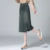 Saia jeans feminina primavera-verão 2026 nova vintage cintura alta comprimento médio cobrindo o quadril saia evasê com fenda