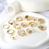 Anillo de Oro de 18K con Enlace de Tejido Hueco Cruzado Anillo Geométrico Hueco de Acero de Titanio Moda Europea y Americana