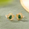 Joyería Yuebao Plata Esterlina S925 Chapado en Oro Esmeralda Vintage Estilo Nacional Calabaza Fulu Trébol de Cuatro Hojas de la Suerte Aretes de Plata