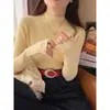 Camada base feminina de gola alta parcial, novo estilo 2026, suéter de tricô de lã sintética de alta qualidade, blusa de inverno