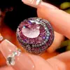 Joia Huabi Nova 2025 Base de Cobre Banhado a Ouro Pedra Colorida Simulada Rosa Seca Anel Fashion Pedra Principal 12*16