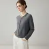 Cárdigan 100% cachemira para mujer, con ribete de encaje, escote redondo, adornos de pedrería y diseño de punto con cierres de botones y detalles de ganchillo, perfecto como capa exterior para otoño e invierno