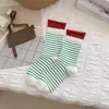 Calcetines holgados a rayas de color contrastante para mujer, transpirables para otoño e invierno, calcetines largos de doble puño, calcetines sin costuras de bloqueo de color con borde enrollado, a media pantorrilla