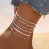 Europa y Estados Unidos popular transfronterizo pie nuevo tobillera femenina cadena de metal multicapa traje de vacaciones en la playa joyería de tobillera