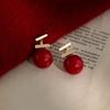 Pendientes de perlas rojas Ancola para mujer, elegantes, ligeros, de lujo, de alta gama, estilo retro, para otoño e invierno, para fiestas de Año Nuevo.