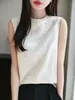 Top sin mangas bordado con ribete de encaje, dulce y juvenil, para mujer, perfecto para capas en primavera y verano