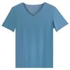 Camiseta de verano de seda de hielo sin costuras para hombre, de manga corta, color liso, con cuello en V y media manga, ropa interior fina y ajustada.