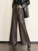 Pantalones auténticos de cuero genuino Haining para mujer, nuevos pantalones largos casuales de pierna ancha estilo coreano de piel de oveja para primavera/otoño, modernos