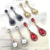 Zhihai Azul Pendientes Largos Europeos y Americanos Exagerados Incrustados de Diamantes Diarios Versátiles Accesorios de Moda Pendientes de Gota de Agua de Lujo Pendientes