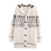 Exportación Transfronteriza Ropa de Mujer Otoño e Invierno 2025 Estilo Europeo y Americano Chaqueta de Punto Jacquard con Capucha y Botones de Cuerno para Mujer E75087