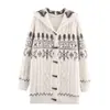 Feria Transfronteriza Europea y Americana Moda Fair Isle Retro Chaqueta Gruesa de Suéter Otoño e Invierno 2025 Cárdigan Cálido de Punto Retorcido