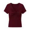 Yidi Exportado a Singapur Camiseta de Malla de Manga Corta Ajustada con Cuello en V Verano Ins Nuevo Estilo Coreano Elegante Ropa para Mujer