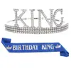 Conjunto de 2 Piezas Corona de Aleación Ceremonial con Cinturón para Cumpleaños de Hombre Transfronterizo Corona de Rey Tiara para Fiesta de Cumpleaños de Hombre