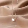 Colar Quadrado Geométrico em Prata de Lei S925 Feminino Design Simples Luxo Acessível Luxo Acessível Pingente Elegante Corrente de Clavícula Dropshipping