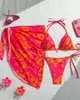Traje de baño de dos piezas para mujer estilo europeo y americano con diseño de corbata, Bikini estampado para vacaciones y playa, Bikini estampado sexy