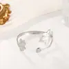 Pulseira em Aço Inoxidável e Aço Titânio Estilo Resort Oceânico com Abertura Ajustável, Formato de Lótus, Joia de Alto Padrão para Mulheres