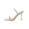 Zapatos de tacón alto transparentes para mujer, verano 2022, nueva moda, sandalias de tacón fino famosas en Internet con sandalias y pantuflas con pedrería para uso exterior.