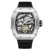 ONOLA nuevo volante de timón hueco de alta calidad automático bidireccional reloj mecánico para hombre negro martillo moda tapa trasera transparente