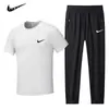 Conjunto de dos piezas de seda helada para hombre de verano, marca moderna, manga corta y pantalón largo para mediana edad y personas mayores, conjunto completo de ropa deportiva casual para correr para papá