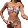 2026 Nuevo Bikini de Dos Piezas con Estampado de Cuello Halter Estilo Europeo y Americano para Mujer, Bikini Sexy para Playa y Aguas Termales