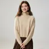 Suéter de cashmere trançado de gola alta estilo preguiçoso para mulheres, solto e modelador, malha grossa como base, suéter curto casual