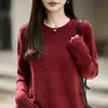 Nuevo Suéter de Punto Redondo de Lana Pura para Otoño/Invierno 2026 Manga Larga para Mujer Suéter de Lana Holgado