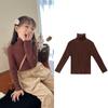 Suéter Macio para Meninas Outono e Inverno Gola Alta Camisa Base 2025 Nova Roupa de Outono Infantil Tops de Menina Modernos