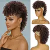 Peruca Mohawk, rabo de cavalo cacheado africano com franja, extensões de cabelo Mohawk cacheado curto, Aplique de cabelo cacheado