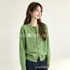 Cárdigan de punto con bordado floral fresco estilo coreano, moda estilo universitario, cuello redondo, nuevo suéter holgado de otoño e invierno para mujer