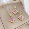 Pendientes y collar con colgante cuadrado de diamantes a la moda, elegante y a la moda, para banquete de boda, joyería