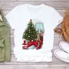 Comercio exterior moda caricatura estampado de alce de Navidad moda europea y americana holgada talla europea camiseta de mujer