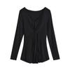 Camiseta de Manga Larga con Cuello en V, Ajustada, de Material Suave, para Mujer, Deseo Puro, Chica Picante, Cintura, Transfronteriza, Pecho Kink, Top Básico de Manga Larga
