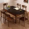Conjunto de mesa e cadeiras de jantar em madeira maciça e tampo de rocha, estilo meados do século, para apartamentos pequenos, moderno e simples, mesa de jantar na cor nogueira preta