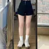 Shorts de Mezclilla Negros de Cintura Alta para Mujer, Verano Delgados Tallas Grandes, Adelgazantes, que Ocultan el Vientre, Petite de Corte A Pierna Ancha Hot Pants