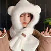 Gorro y Bufanda Todo en Uno para Mujer Invierno Ciclismo Felpa Cálida Protección para Orejas Resistente al Viento y al Frío Oso Bufanda Versátil Gorro Gorro Lei Feng