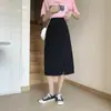 Ropa Nueva de Verano 2025 Tallas Grandes Faldas Largas Hasta la Rodilla para Mujer Moda mm Gorditas Aspecto Adelgazante Cintura Elástica Falda Versátil con Abertura