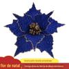 Flor de Natal de Veludo Azul Eletrônica Flor de Natal de Camada Dupla com Pó de Ouro para Árvore de Natal Popular na Amazon Acessórios