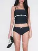 Traje de baño de una pieza retro negro simple y seductor con tiras de corbata, para busto pequeño, para mujer, estilo CollectionIns