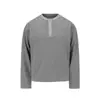 Camiseta de manga comprida listrada com gola Henley para homens e mulheres, estilo casual americano para outono e inverno, moletom de camada interna, camiseta base cleanfit