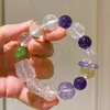 Pulsera de Diseño de Alta Calidad con Capuchón de Leche Verde Natural, Cristal Blanco Leche, Cristal Rosa, Amatista, Citrino Limón
