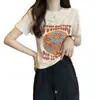 Camiseta de Manga Corta con Cuello Redondo Estampada y Corte para Tallas Grandes para Mujer Verano Nuevo Delgado mm Diseño de Aspecto Adelgazante Top de Moda