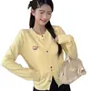 Cárdigan de punto azul para mujer, nuevo de otoño e invierno 2026, chaqueta única y hermosa estilo coreano con diseño bordado, top suéter