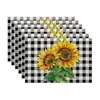 Mantel Individual de Lino Nuevo de Verano Transfronterizo Mantel de Mesa Floral de Girasol Aislamiento Térmico para Cocina Anti-Manchas Mesa de Comedor Mantel para Mesa del Hogar