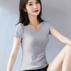 [Camiseta de Algodón para Mujer de Hombro Ajustada a la Cintura Manga Corta Verano Vestido Top de Nicho Camisa Base Estampada]