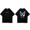 Camiseta de Manga Corta para Hombre de Primavera y Verano Estilo Europeo y Americano ins High Street Hip-hop Holgada Estampado de Mariposas Camiseta para Parejas