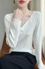 Jaqueta Tricô Feminina Nova Estilo Japonês Simples Gola Redonda com Fenda Lateral Outono e Inverno Casual e Relaxada Venda por Atacado Disponível