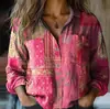 Fábrica de Origen 1688 Camisa de Mujer con Estampado de Flor de Ciruelo Vintage Holgada Cuello Solapa Blusa de Oficina Exclusiva para Venta Transfronteriza